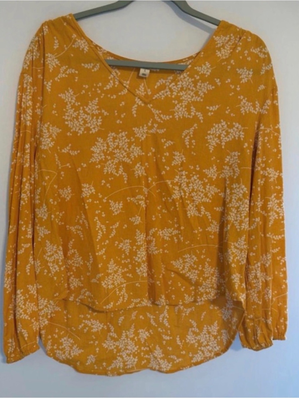 a.n.a Mustard Floral V-Neck Long-Sleeve Blouse